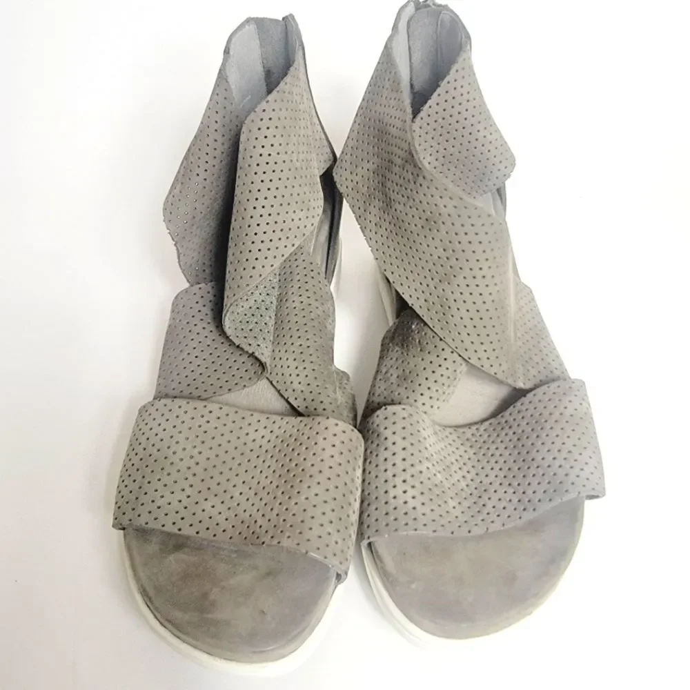 EILEEN FISHER Suede Perforated Sport Platform Sandal In Platinum Gray Size 8.5